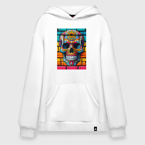 Худи оверсайз Череп - граффити от нейросети / Белый – фото 1