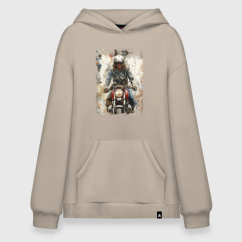 Худи оверсайз Акварель -мотоциклист / Миндальный – фото 1