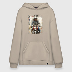 Толстовка-худи оверсайз Акварель -мотоциклист, цвет: миндальный