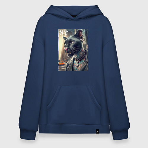 Худи оверсайз Cool dude panther from New York - ai art / Тёмно-синий – фото 1