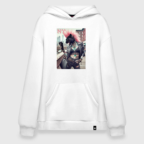 Худи оверсайз Крутая пантера панк из Нью-Йорка - нейросеть / Белый – фото 1