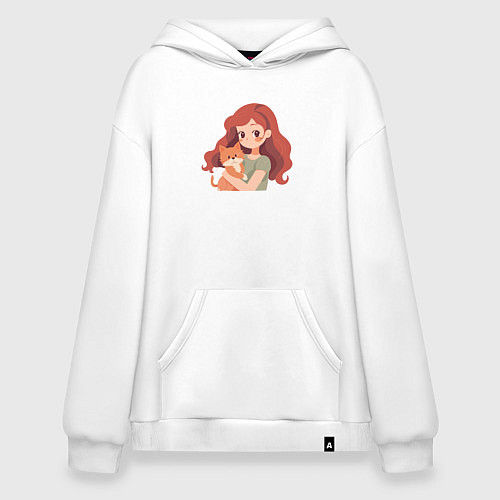 Худи оверсайз Девочка с рыжим котёнком / Белый – фото 1