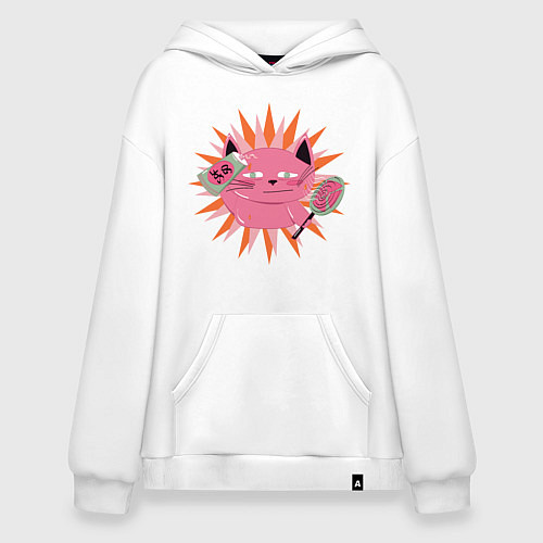 Худи оверсайз Розовый летний кот / Белый – фото 1