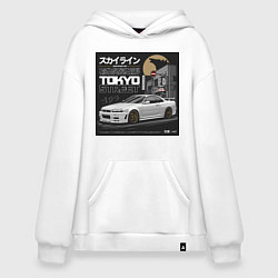 Толстовка-худи оверсайз Nissan Skyline годзила, цвет: белый