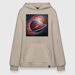 Толстовка-худи оверсайз Огненная планета, цвет: миндальный