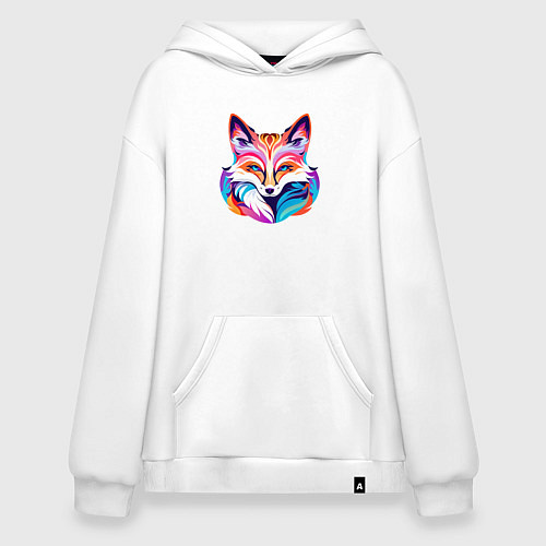 Худи оверсайз Яркий разноцветный портрет лисы / Белый – фото 1