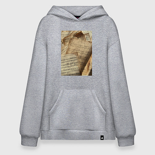 Худи оверсайз Листы с нотами / Меланж – фото 1