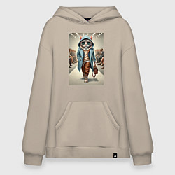 Толстовка-худи оверсайз Модный кот в очках на дефиле животных, цвет: миндальный