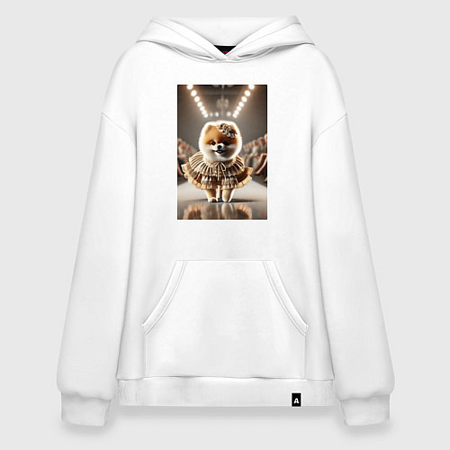 Худи оверсайз Милый Шпиц в шикарном платье на подиуме - показ мо / Белый – фото 1