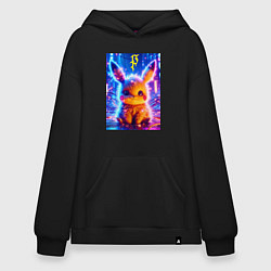 Толстовка-худи оверсайз Пушистый милый Пикачу - нейроарт, цвет: черный