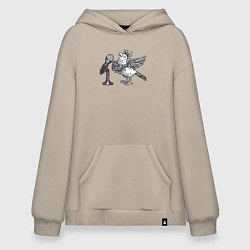 Толстовка-худи оверсайз Попугай певец, цвет: миндальный