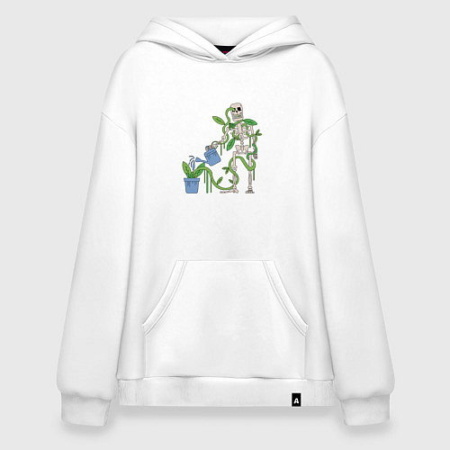 Худи оверсайз Скелет поливающий цветок / Белый – фото 1