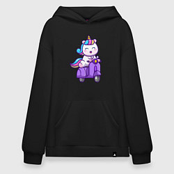 Толстовка-худи оверсайз Единорог на мотороллере, цвет: черный