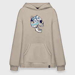 Толстовка-худи оверсайз Черепок и природа, цвет: миндальный