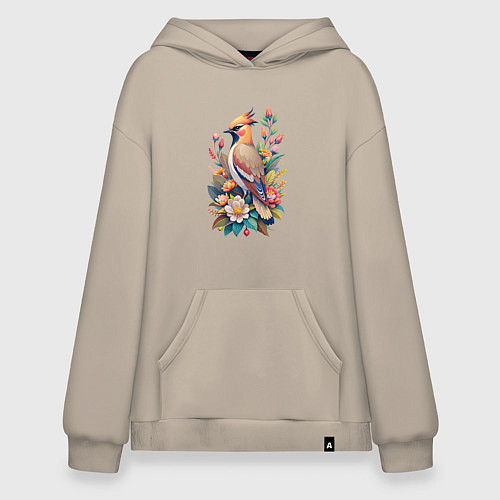 Худи оверсайз Свиристель среди цветов / Миндальный – фото 1