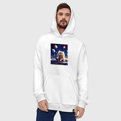 Толстовка-худи оверсайз Котик космос, цвет: белый — фото 2