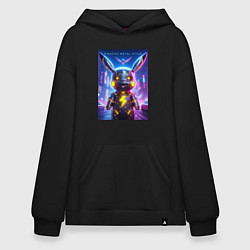 Толстовка-худи оверсайз Cyber Pikachu - metal style neon glow, цвет: черный