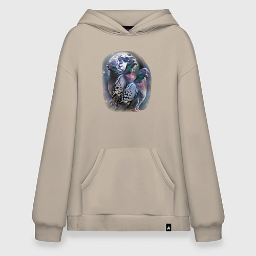 Худи оверсайз Три голубя орущие на луну / Миндальный – фото 1