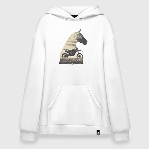 Худи оверсайз Мотокросс и Лошади, Силуэт Лошади / Белый – фото 1
