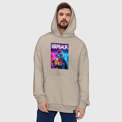 Толстовка-худи оверсайз Cyber beersaur - neon glow, цвет: миндальный — фото 2