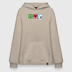 Толстовка-худи оверсайз Мир любовь джаз, цвет: миндальный