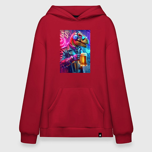 Худи оверсайз Dude beersaur - neon glow / Красный – фото 1