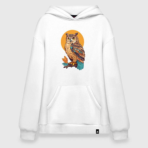 Худи оверсайз Сова на ветке с листьями / Белый – фото 1