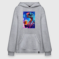 Толстовка-худи оверсайз Пивозавр в виртуальных очках - нейроарт, цвет: меланж