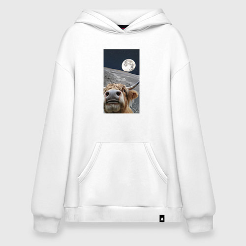 Худи оверсайз Корова делает селфи на луне / Белый – фото 1