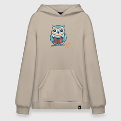 Толстовка-худи оверсайз Сова с книжкой, цвет: миндальный