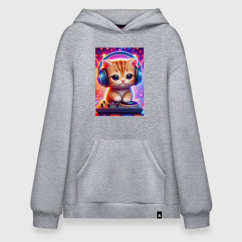 Худи оверсайз Cutie kitten DJ - neon glow / Меланж – фото 1