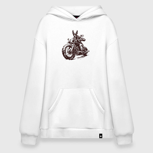 Худи оверсайз Доберман байкер на мотоцикле чоппере / Белый – фото 1
