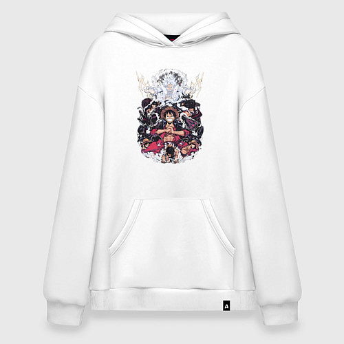 Худи оверсайз Ван-Пис Луффи Монки коллаж / Белый – фото 1