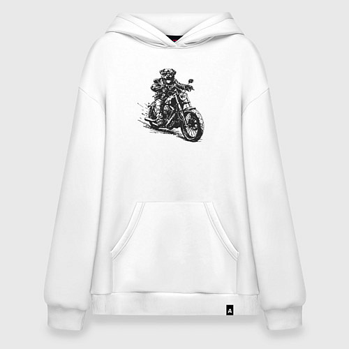 Худи оверсайз Ротвейлер байкер на мотоцикле чоппере / Белый – фото 1