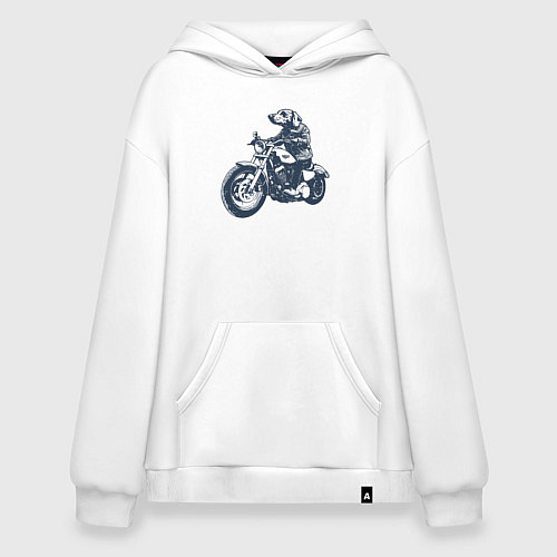 Худи оверсайз Такса байкер на мотоцикле чоппере / Белый – фото 1