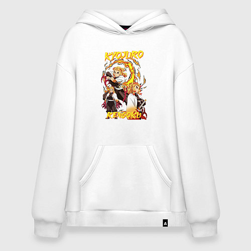 Худи оверсайз Клинок рассекающий демонов комбо Ренгоку / Белый – фото 1