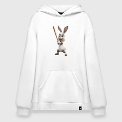 Толстовка-худи оверсайз Заяц спортивный, цвет: белый