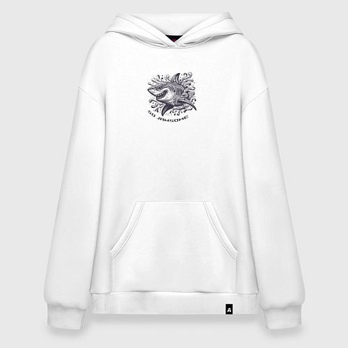 Худи оверсайз Ухмыляющаяся акула в волнах / Белый – фото 1