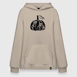 Толстовка-худи оверсайз Скелеты в тыкве, цвет: миндальный