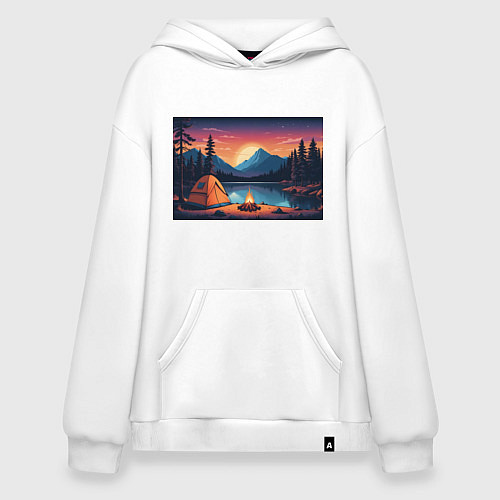 Худи оверсайз В лесу с палаткой / Белый – фото 1