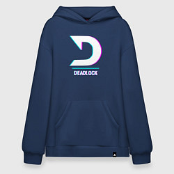 Толстовка-худи оверсайз Deadlock в стиле glitch и баги графики, цвет: тёмно-синий