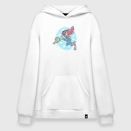 Худи оверсайз Девочка-дайвер и рыбка / Белый – фото 1