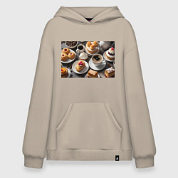 Толстовка-худи оверсайз Кофе и пирожные, цвет: миндальный