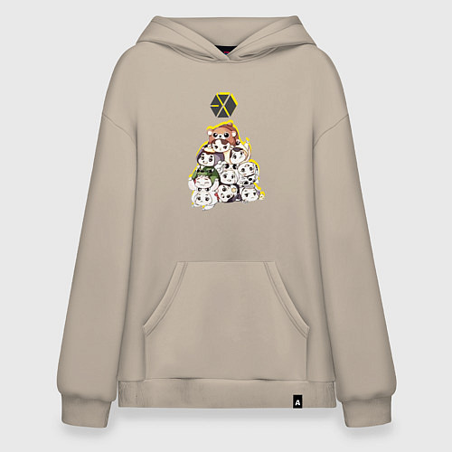 Худи оверсайз Exo в виде милых зверушек / Миндальный – фото 1