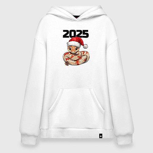 Худи оверсайз Милая змейка в новогодней шапочке / Белый – фото 1