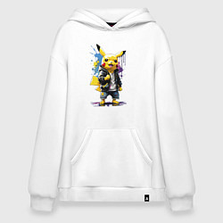 Толстовка-худи оверсайз Cool Pikachu - watercolor sketch, цвет: белый