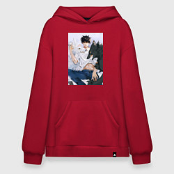 Толстовка-худи оверсайз Магическая битва Мэгуми Фусигуро арт, цвет: красный