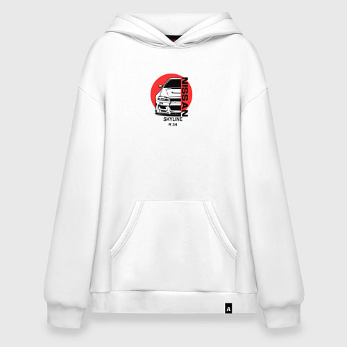 Худи оверсайз Nissan skyline на фоне солнца / Белый – фото 1
