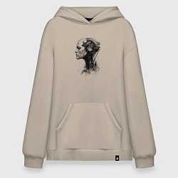 Толстовка-худи оверсайз Девушка андроид в профиль, цвет: миндальный