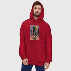Толстовка-худи оверсайз Уличный котёнок хулиган - нейроарт, цвет: красный — фото 2